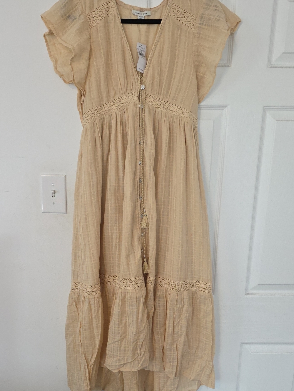 American Eagle Outfitters Beige Lace-Trim Maxi Dress